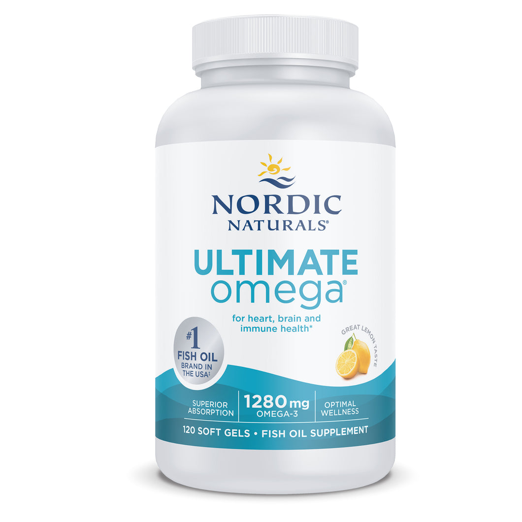 Nordic Naturals Ultimate Omega, Lemon Flavor - 1280 mg Omega-3-120 Soft Gels - High-Potency Omega-3 Fish Oil Supplement with EPA & DHA - Promotes Brain & Heart Health - Non-GMO - 60 Servings