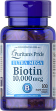 Load image into Gallery viewer, Biotin 10000 Mcg, Helps Promote Skin, Hair and Nail Health, 100 Count by Puritan&#39;s Pride