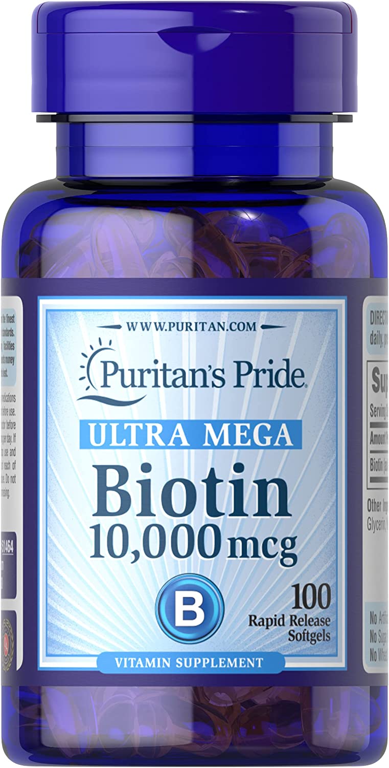 Biotin 10000 Mcg, Helps Promote Skin, Hair and Nail Health, 100 Count by Puritan's Pride