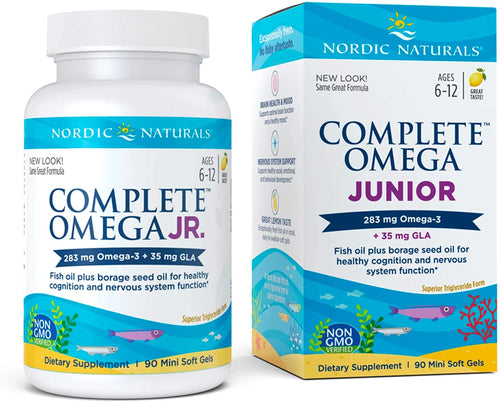 Nordic Naturals Complete Omega Jr, Lemon - 90 Mini Soft Gels - 283 mg Total Omega-3s & 35 mg GLA - Healthy Cognition, Nervous System Function - Non-GMO - 45 Servings