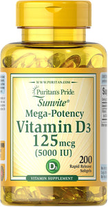 Vitamin D3 5,000 IU Bolsters Immunity by Puritan's Pride for Immune System Support and Healthy Bones and Teeth 200 Softgels