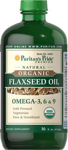 Puritan's Pride Organic Flaxseed Oil, Cold-Pressed, Source of Vegetarian Omega 3-6-9, 16 Fluid Ounce, Pack of 1