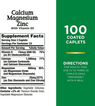 Load image into Gallery viewer, Calcium Magnesium &amp; Zinc by Nature&#39;s Bounty, Immune Support and Supporting Bone Health, 100 Caplets