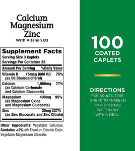 Calcium Magnesium & Zinc by Nature's Bounty, Immune Support and Supporting Bone Health, 100 Caplets