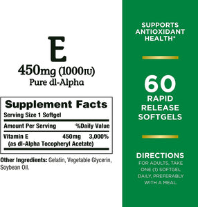 Nature's Bounty Vitamin E Rapid Release Softgels, 450 mg per Serving, 60 Count