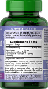 Bilberry Extract by Puritan's Pride®, Contains Antioxidant Properties*, 1000mg Equivalent, 180 Rapid Release Softgels