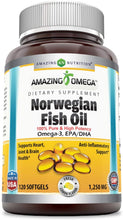 Load image into Gallery viewer, Amazing Omega Norwegian Fish Oil 1250mg 120 Softgels - Supports Anti-inflammatory, Heart, Joint &amp; Brain Health (Lemon Flavor)