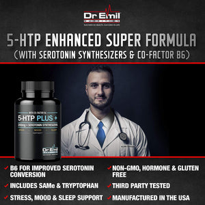 200 MG 5-HTP Plus Serotonin Synthesizers and Cofactor B6 for Improved Serotonin Conversion - Enhanced 5HTP Supplement for Serotonin Boost, Mood and Sleep Support