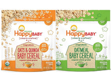 Load image into Gallery viewer, Happy Baby, Clearly Crafted Cereal (VARIETY PACK 2PK) - [Organic Whole Grain Oats and Quinoa] &amp; [Organic Whole Grain Oatmeal], 7 Ounce, Organic Baby Cereal in a Resealable Pouch, with Iron to Support