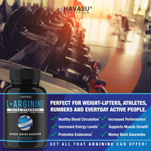 Load image into Gallery viewer, Havasu Nutrition Extra Strength L Arginine - 1200mg Nitric Oxide Supplement for Muscle Growth, Vascularity and Energy - L-Citrulline &amp; Essential Amino Acids to Support Physical Endurance, 60 Capsules
