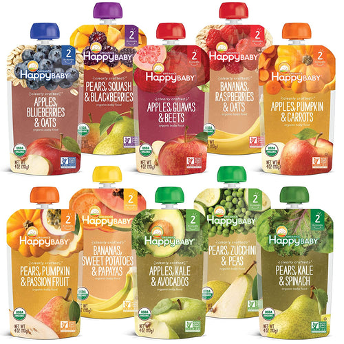 Happy Baby Organics Clearly Crafted Baby Food Pouches Variety Pack, 4 Ounces, 10 Count